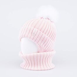 07804015-40 Зимний шерстяной комплект шапка + снуд для девочки для девочки розовый фото №2