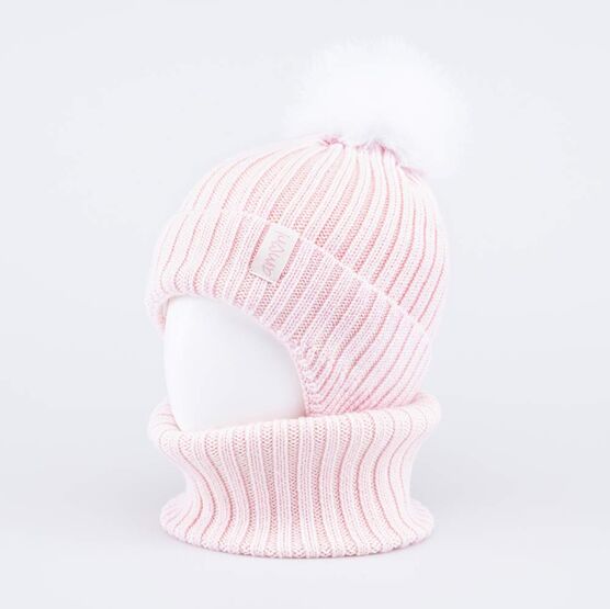 07804015-40 Зимний шерстяной комплект шапка + снуд для девочки для девочки розовый фото №2