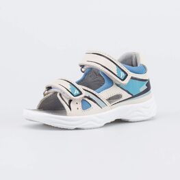 122240-22 Кожаные сандалии на липучках для мальчика для мальчики бежевый + синий