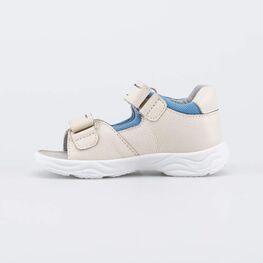 122240-22 Кожаные сандалии на липучках для мальчика для мальчики бежевый + синий фото №2