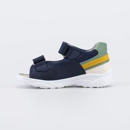 122244-23 Кожаные сандалии на липучках для мальчики синий + зеленый фото №2