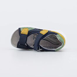 122244-23 Кожаные сандалии на липучках для мальчики синий + зеленый фото №4