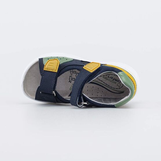 122244-23 Кожаные сандалии на липучках для мальчики синий + зеленый фото №4