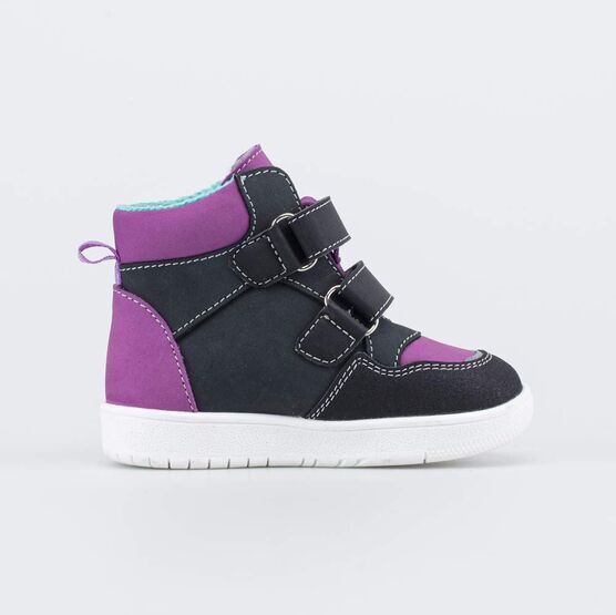 152369-32 Утепленные ботинки для девочки для девочки черный + фиолетовый фото №2