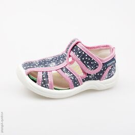 121025-11 Босоножки текстильные для девочки син-роз