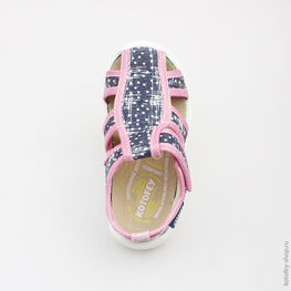 121025-11 Босоножки текстильные для девочки син-роз фото №4