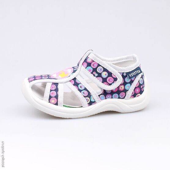 121034-12 Босоножки текстильные для девочки син-бел