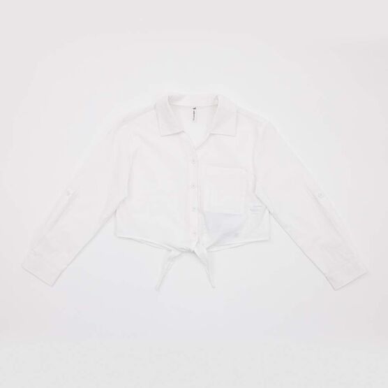 07803003-40 Белая рубашка с завязками на лето для девочки белый