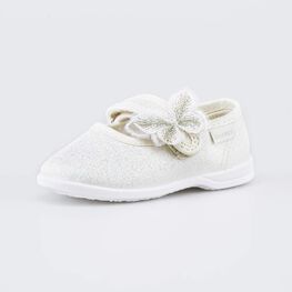 231286-12 Праздничные текстильные туфли Бабочка для девочки беж-зол