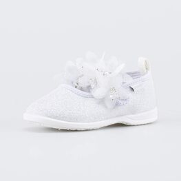 231287-12 Праздничные текстильные туфли Цветы для девочки серебристый