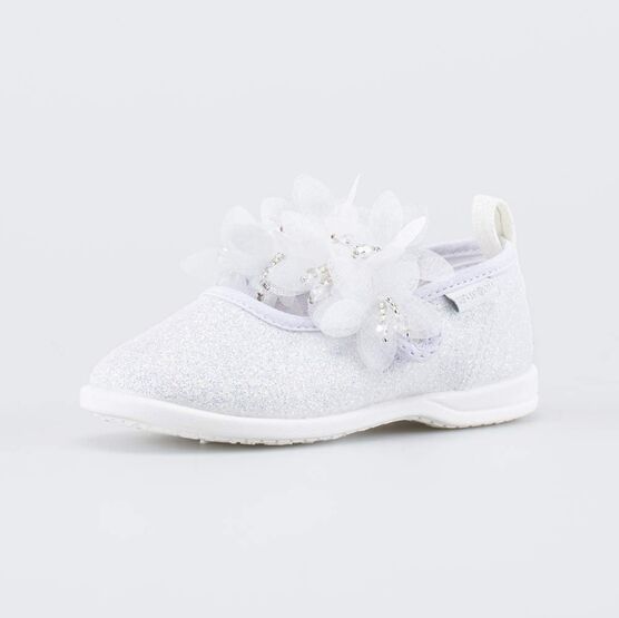 231287-12 Праздничные текстильные туфли Цветы для девочки серебристый