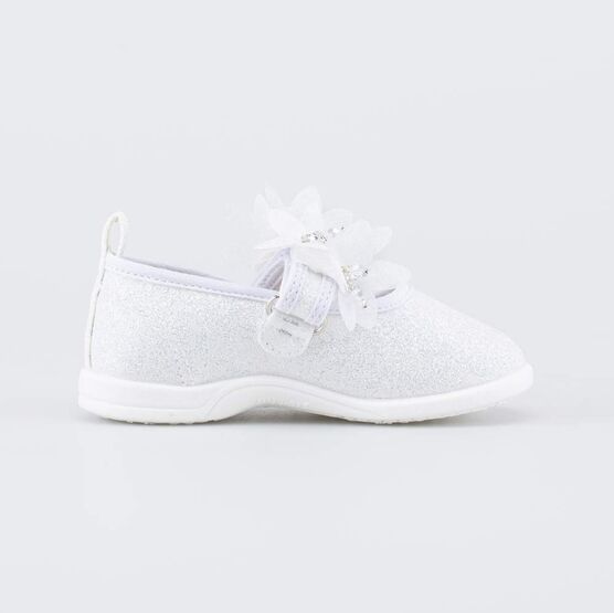231287-12 Праздничные текстильные туфли Цветы для девочки серебристый фото №2