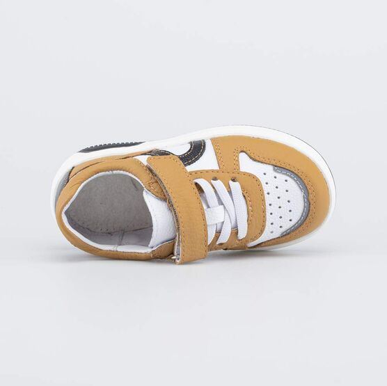 332161-24 Кожаные полуботинки для мальчика для мальчики горчичный + белый фото №4