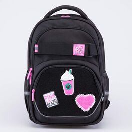 02804388-40 Рюкзак школьный с шевронами для девочки черный