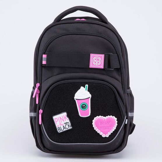 02804388-40 Рюкзак школьный с шевронами для девочки черный