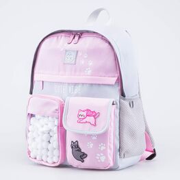 02804390-40 Рюкзак школьный Помпончики для девочки серый + розовый фото №2