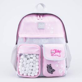 02804390-40 Рюкзак школьный Помпончики для девочки серый + розовый
