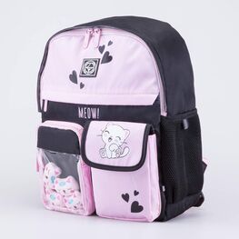 02804391-40 Рюкзак школьный Мягкий котик КК для девочки черный + розовый фото №2