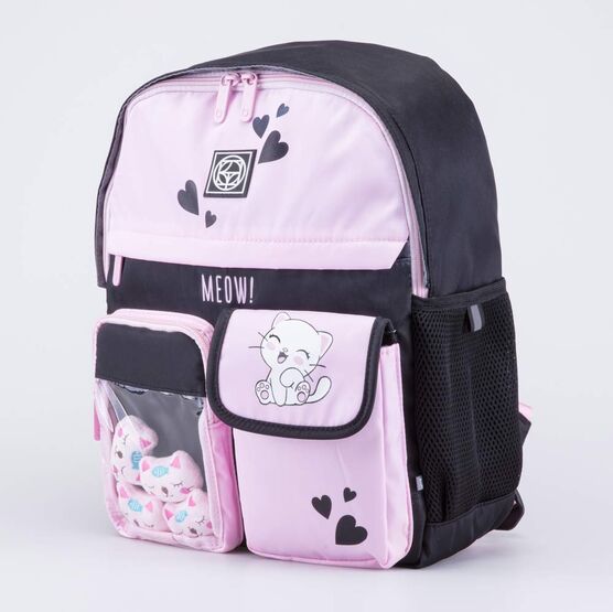 02804391-40 Рюкзак школьный Мягкий котик КК для девочки черный + розовый фото №2