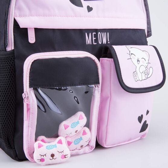 02804391-40 Рюкзак школьный Мягкий котик КК для девочки черный + розовый фото №5
