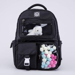 02804395-40 Рюкзак школьный с игрушкой для девочки черный