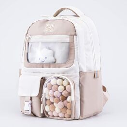 02804396-40 Рюкзак школьный с игрушкой бежевый для девочки бежевый фото №2