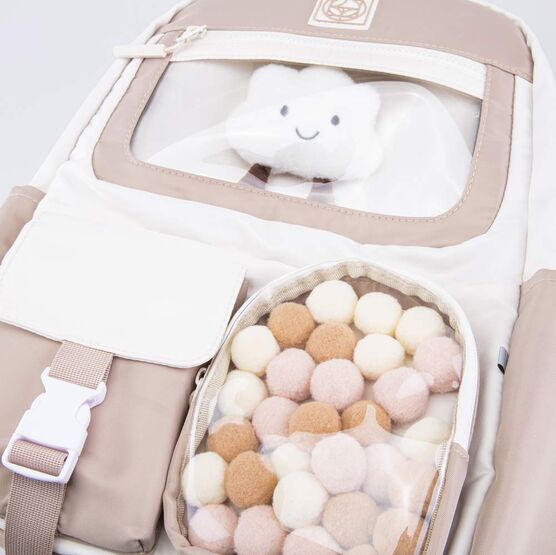 02804396-40 Рюкзак школьный с игрушкой бежевый для девочки бежевый фото №5