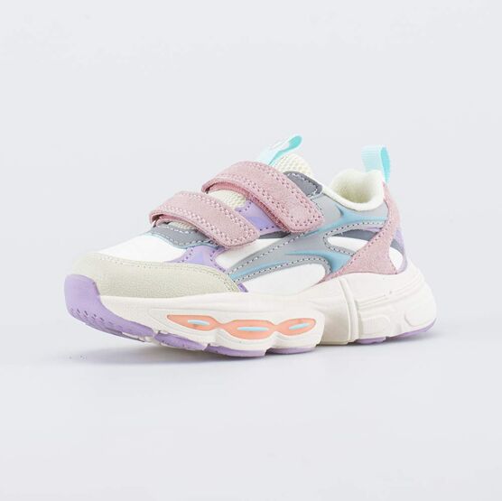 344517-71 Светлые кроссовки с LED и Softshell для девочки бежевый + розовый