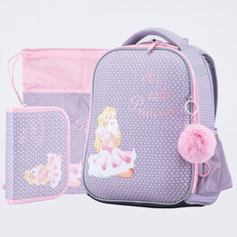 02817330-40 Школьный набор рюкзак + мешок + пенал Принцесса для девочки серый
