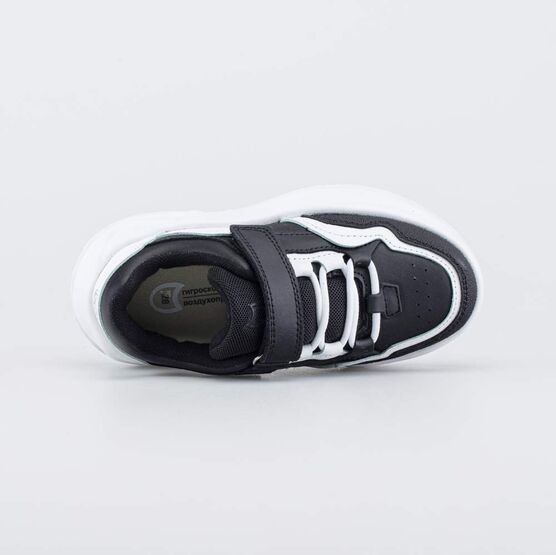 344521-72 Черные кожаные кроссовки на липучке для мальчики черный + белый фото №4