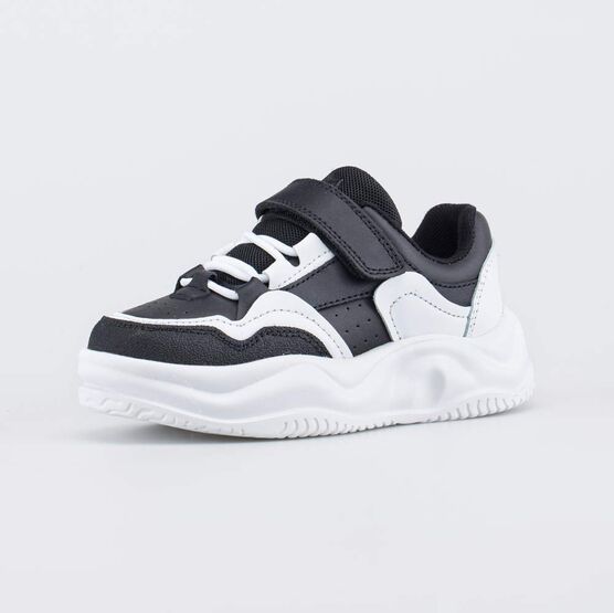 344521-72 Черные кожаные кроссовки на липучке для мальчики черный + белый