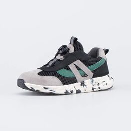 444059-12 Детские кроссовки с системой быстрой шнуровки для мальчики серый,черный,зеленый