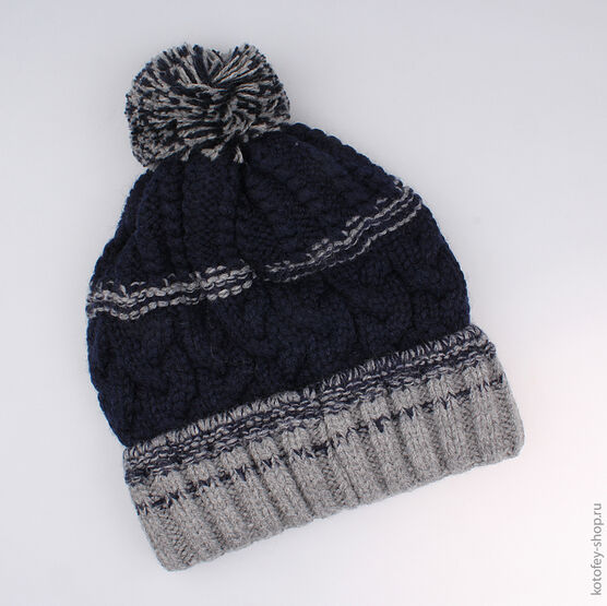 07711073-10 Шапка зимняя серо-синяя для мальчики сер-син