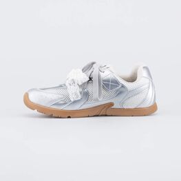 344573-12 Детские кроссовки для девочки Бантик для девочки белый,серебристый фото №2