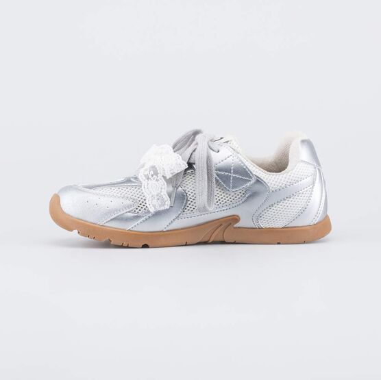 344573-12 Детские кроссовки для девочки Бантик для девочки белый,серебристый фото №2