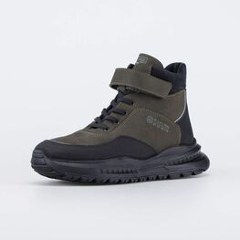 752276-51 Зимние ботинки на натуральном мехе для мальчики оливковый + черный