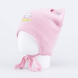 07811927-40 Шапка на завязках Кот-пончик розовый для девочки розовый