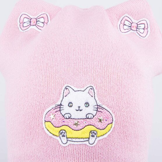 07811927-40 Шапка на завязках Кот-пончик розовый для девочки розовый фото №3