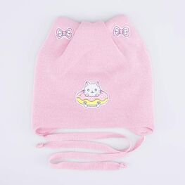 07811927-40 Шапка на завязках Кот-пончик розовый для девочки розовый фото №4