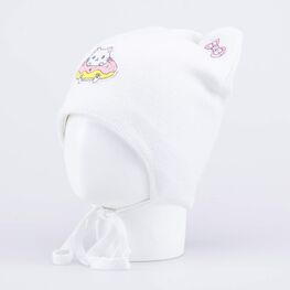 07811927-41 Шапка на завязках Кот-пончик белый для девочки белый