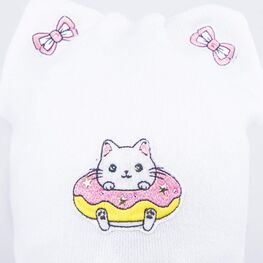 07811927-41 Шапка на завязках Кот-пончик белый для девочки белый фото №3