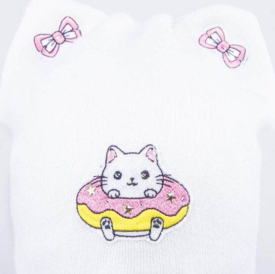 07811927-41 Шапка на завязках Кот-пончик белый для девочки белый фото №3