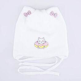 07811927-41 Шапка на завязках Кот-пончик белый для девочки белый фото №4