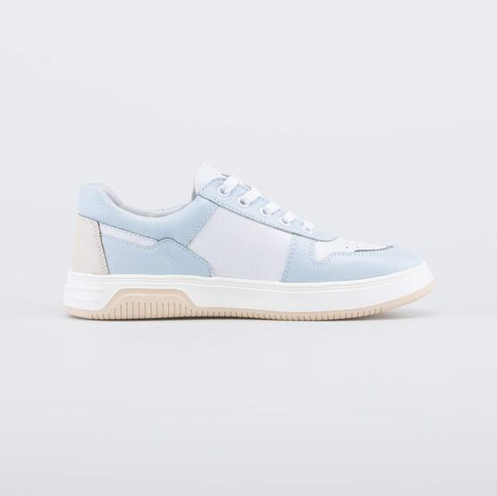 732382-21 Кожаные полуботинки на шнурках для девочки бежевый + голубой фото №2