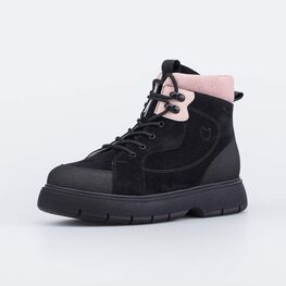 552314-22 Кожаные демисезонные ботинки для девочки черный