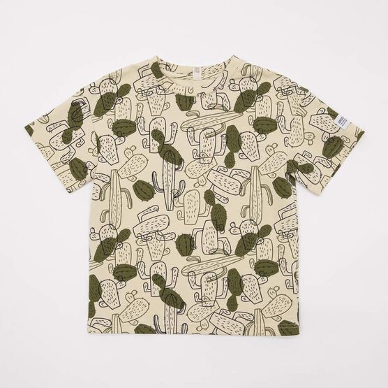 07764091-40 Футболка из футера для мальчика бежевый-зеленый для мальчики беж-зел