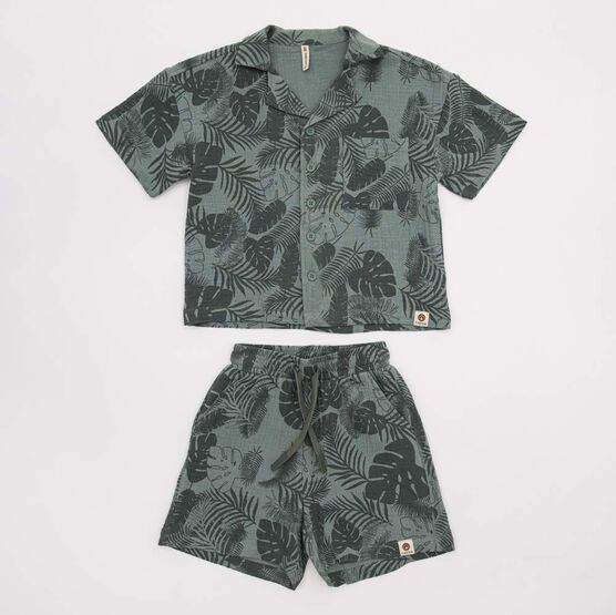 07764093-40 Костюм муслиновый рубашка + шорты Тропики для мальчики зеленый
