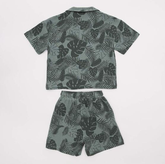 07764093-40 Костюм муслиновый рубашка + шорты Тропики для мальчики зеленый фото №2
