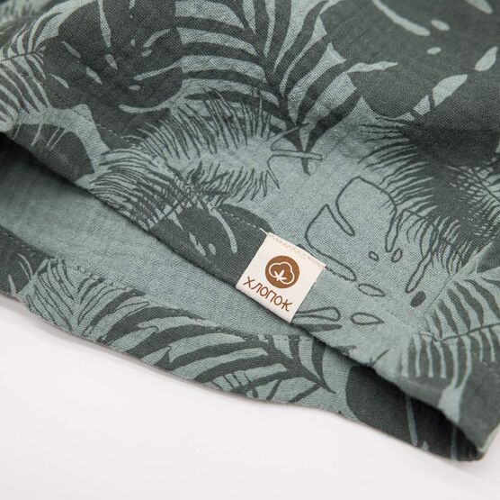 07764093-40 Костюм муслиновый рубашка + шорты Тропики для мальчики зеленый фото №3