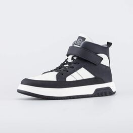 752280-32 Кожаные утепленные ботинки на осень/весну для мальчики черный,белый